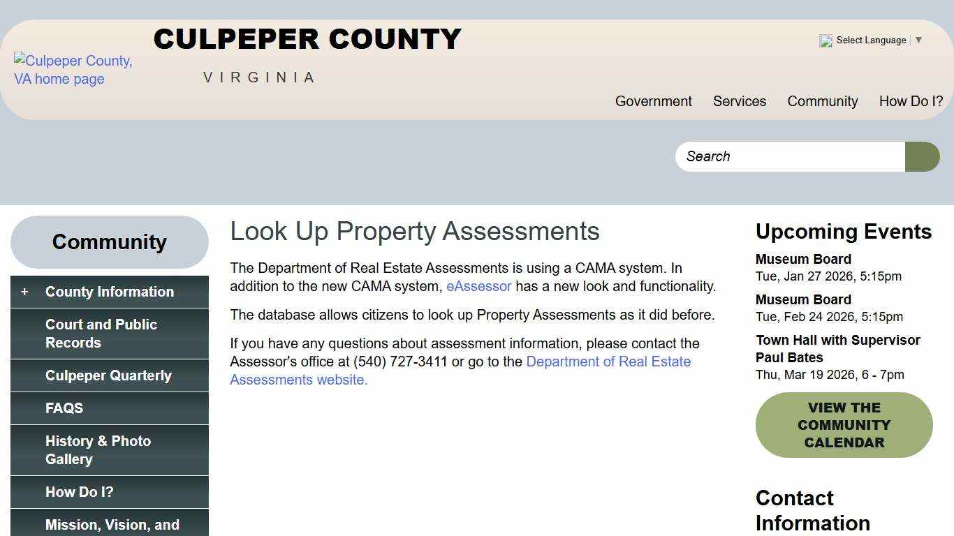 Look Up Property Assessments Culpeper County VA